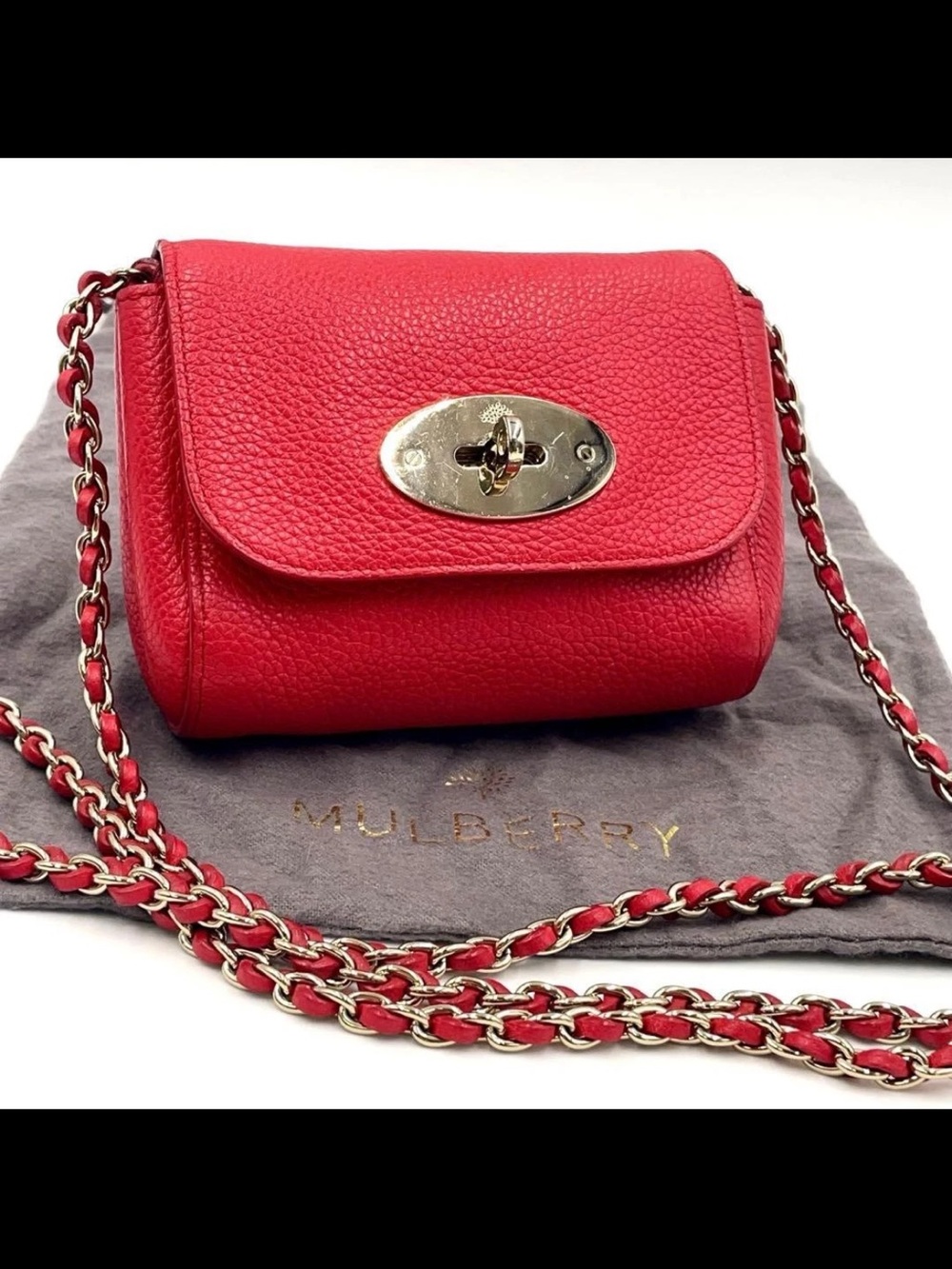 Mulberry Red Pebbled Leather Mini Crossbody with Chain Strap